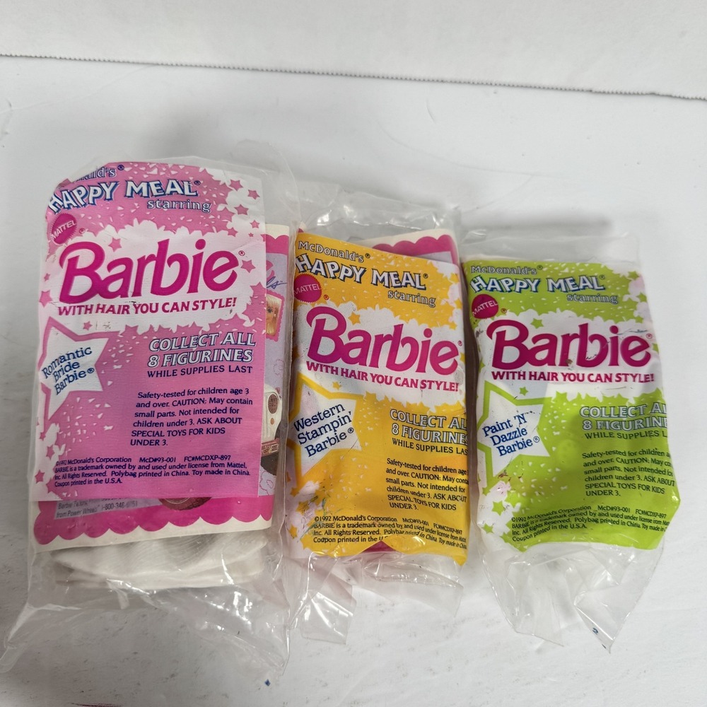 Vintage 1992 McDonald's‎ Happy Meal Barbie Figures Lot of 3 NIP Sealed